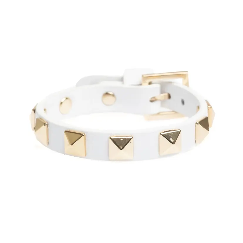 Dark Leather Stud Bracelet White