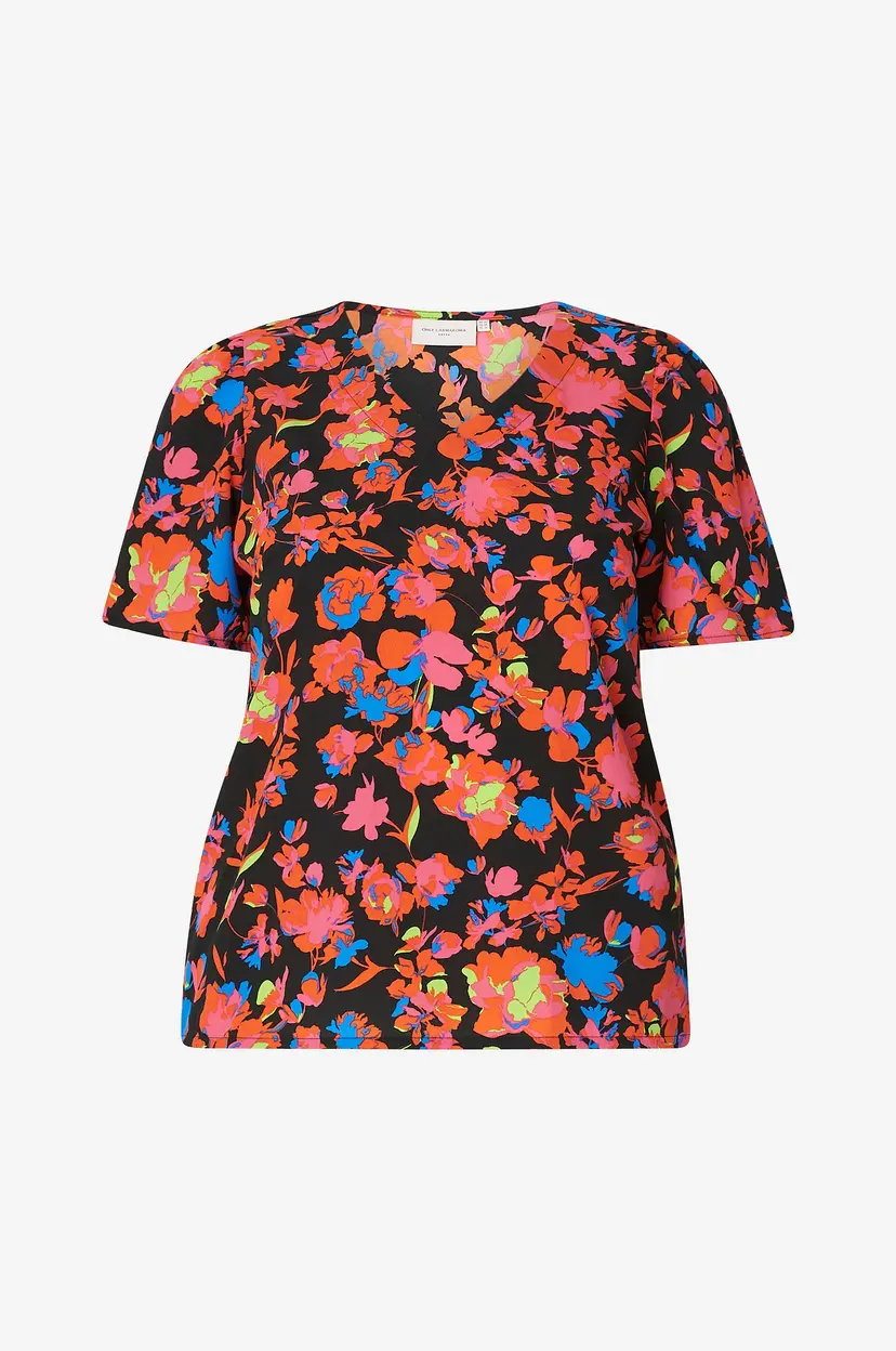 Only Carmakoma Bluse carNala Life SS Top Aop - Svart