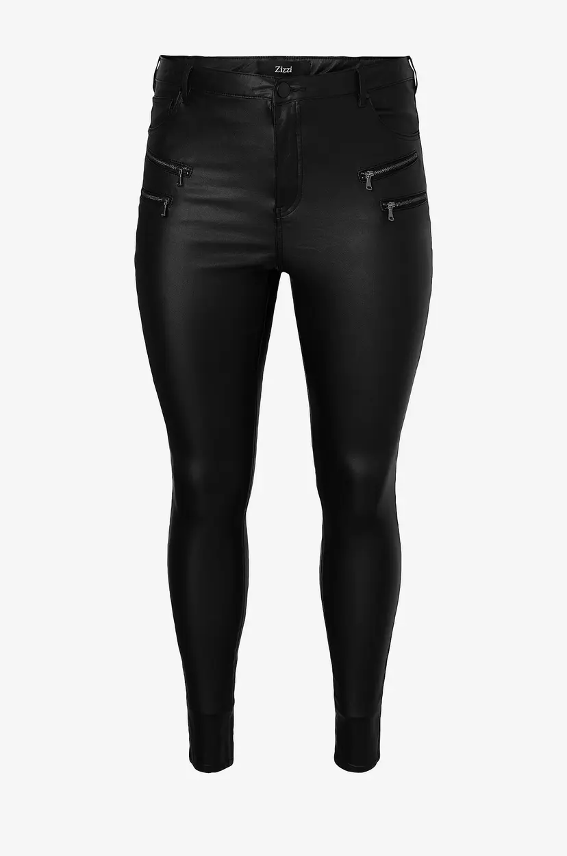 Zizzi Jeans mJoy Coated Zip Amy Pants - Svart