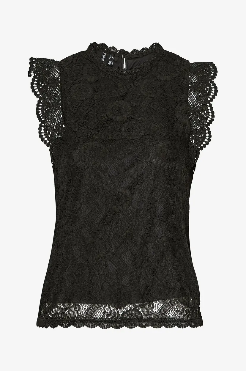 Pieces Topp pcOlline SL Lace Top - Svart