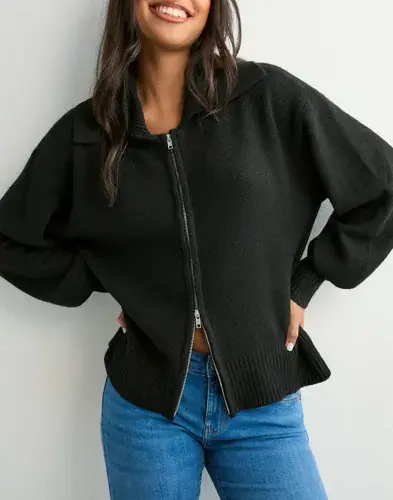 Pieces Pieces - Svart - Pcmalou Ls Zip Knit Cardigan Noos B
