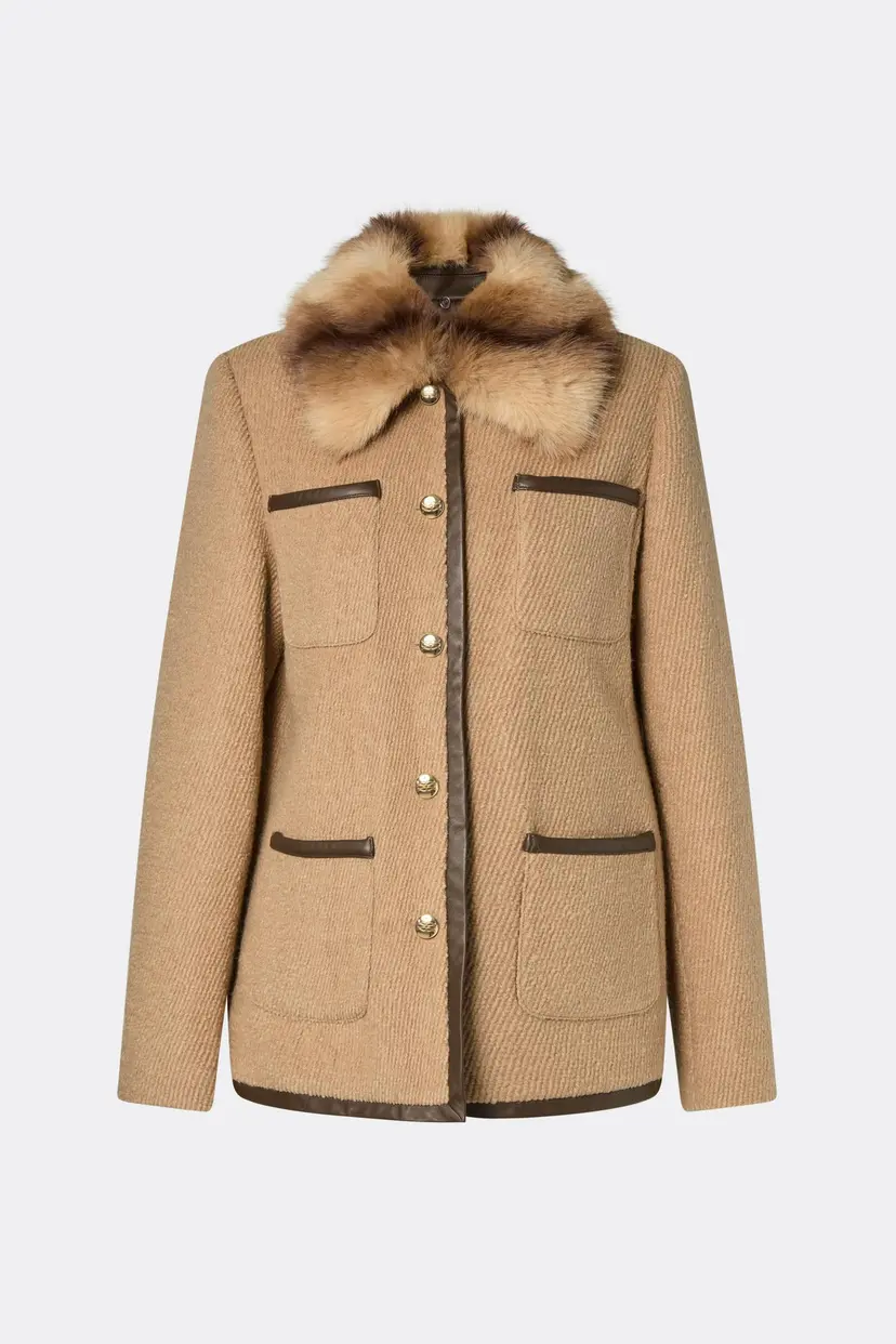 Malina Taylor Fux Fur Trim Jacket Camel - XS