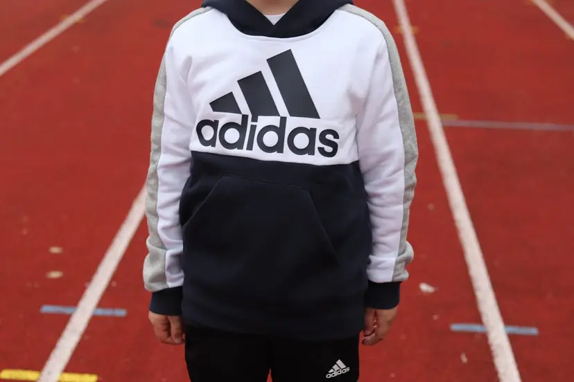 Adidas Adidas U Color Block FL Hoodie Mørk Blå/Hvit (116 / 6 år)