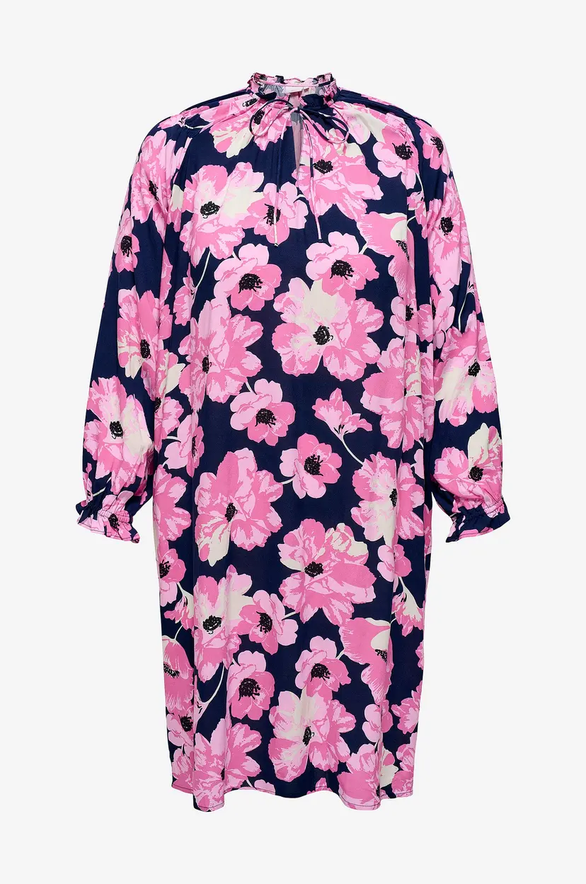 Only Carmakoma Kjole carIsebelle Life L/S Frill Blk Dress - Rosa