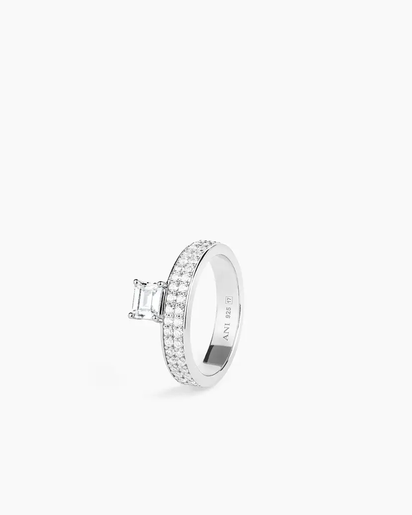 ANI Jewels Double Sopra Pave Ring Silver - 14