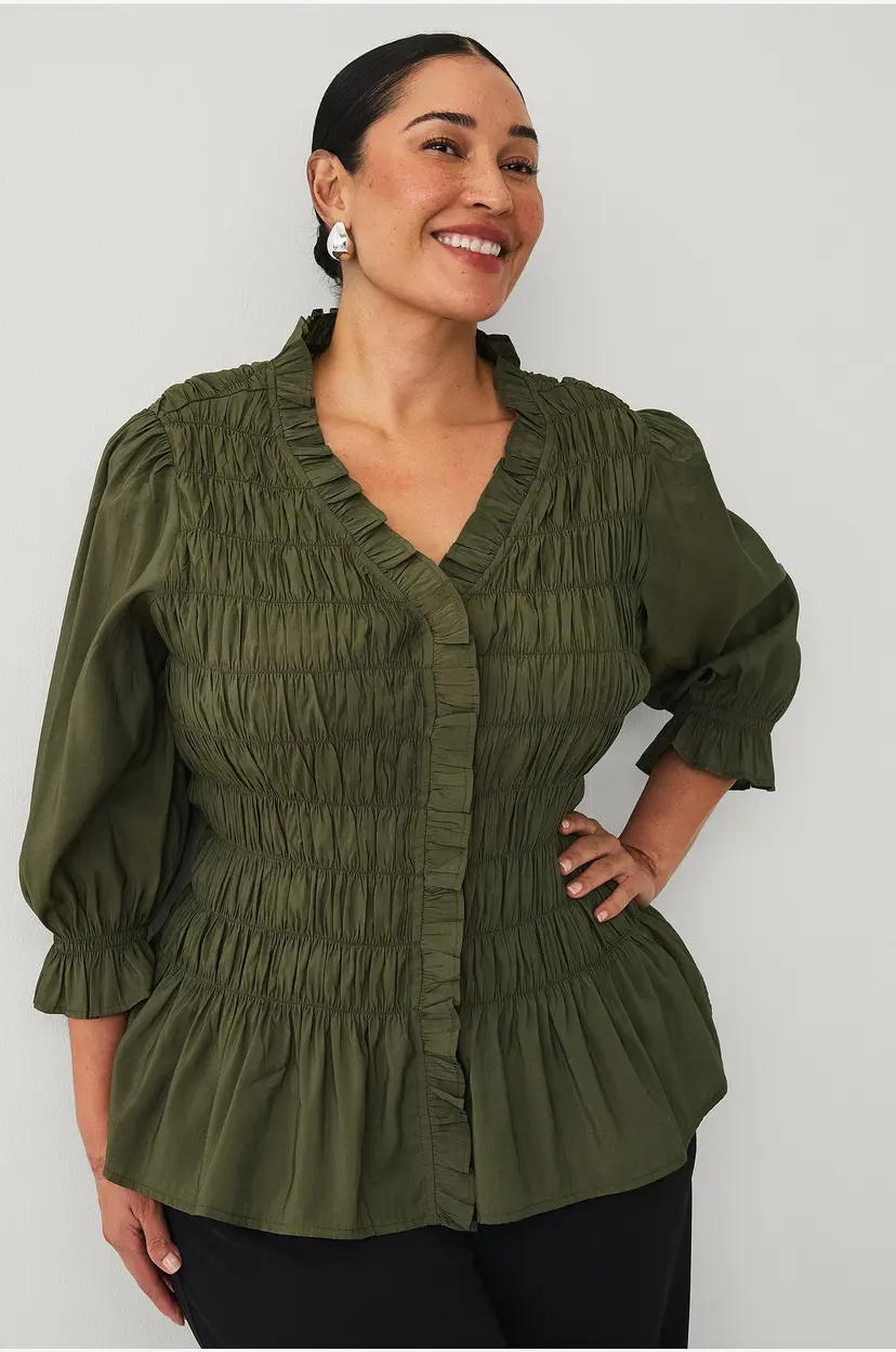 Ellos Plus collection Bluse med vaffelsøm - Grønn
