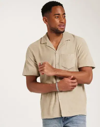 Selected Men Selected Men Slhrelax-Terry Ss Resort Shirt Ex Kortermede skjorter Beige