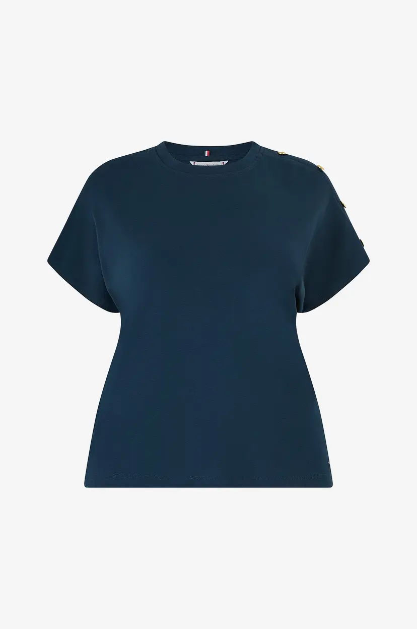 Tommy Hilfiger Curve Topp Crv Gold Button SS - Blå