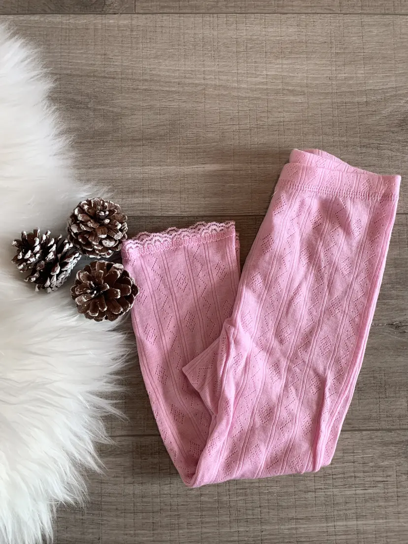 Joha Leggings i ull/silke med blonder Rosa
