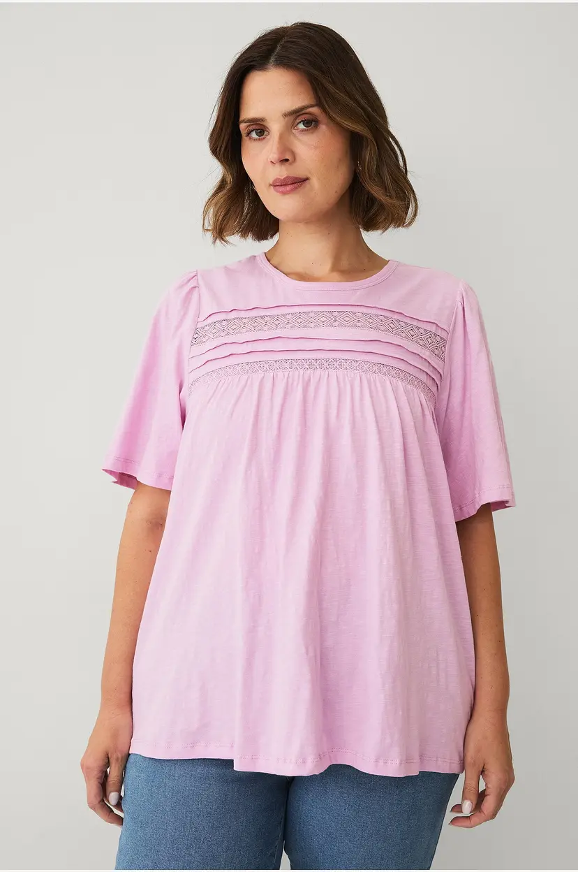 Ellos Plus collection Topp med blondedetaljer - Rosa