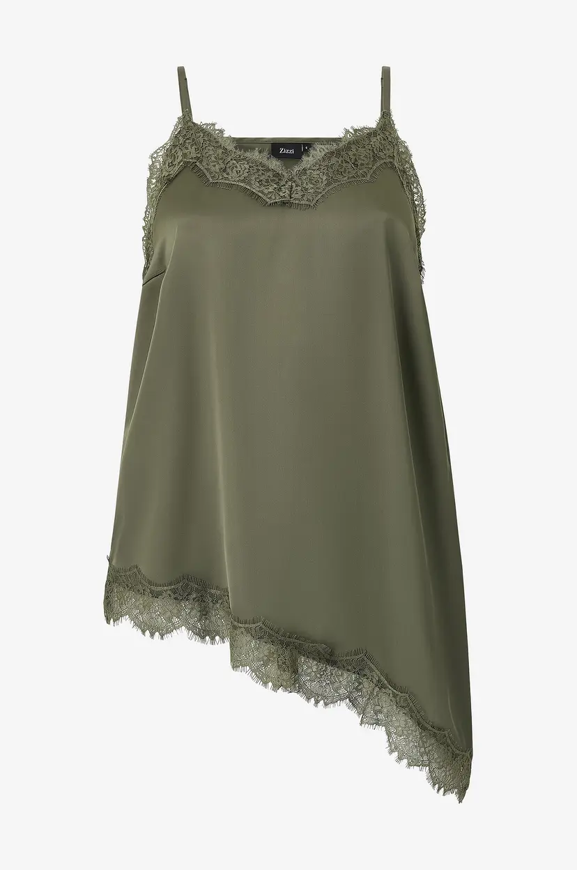 Zizzi Blondebluse Mkath, S/L, Lace Blouse - Grønn