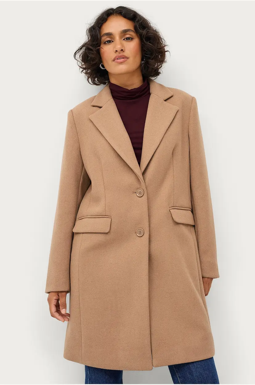 Ellos Collection Enkelkneppet ullkåpe - Beige