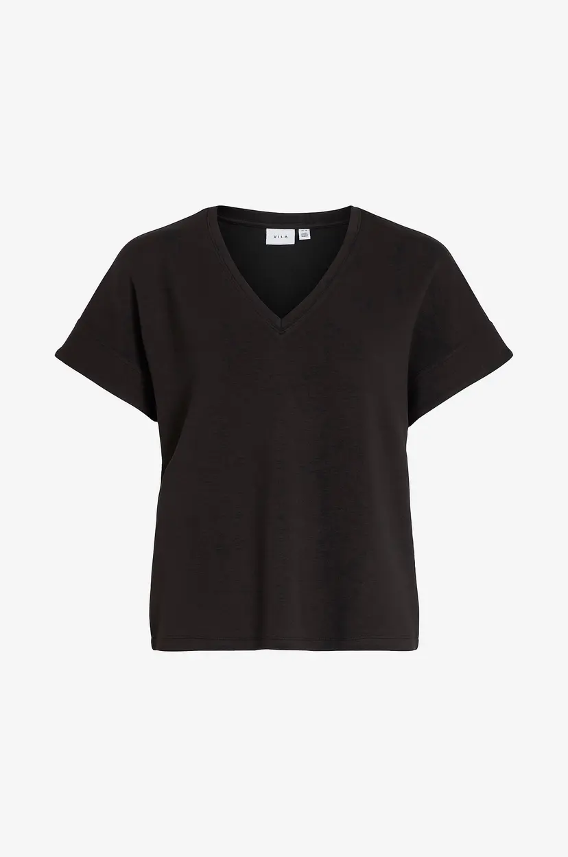 Vila Topp viFrotea V-neck S/S Top - Svart