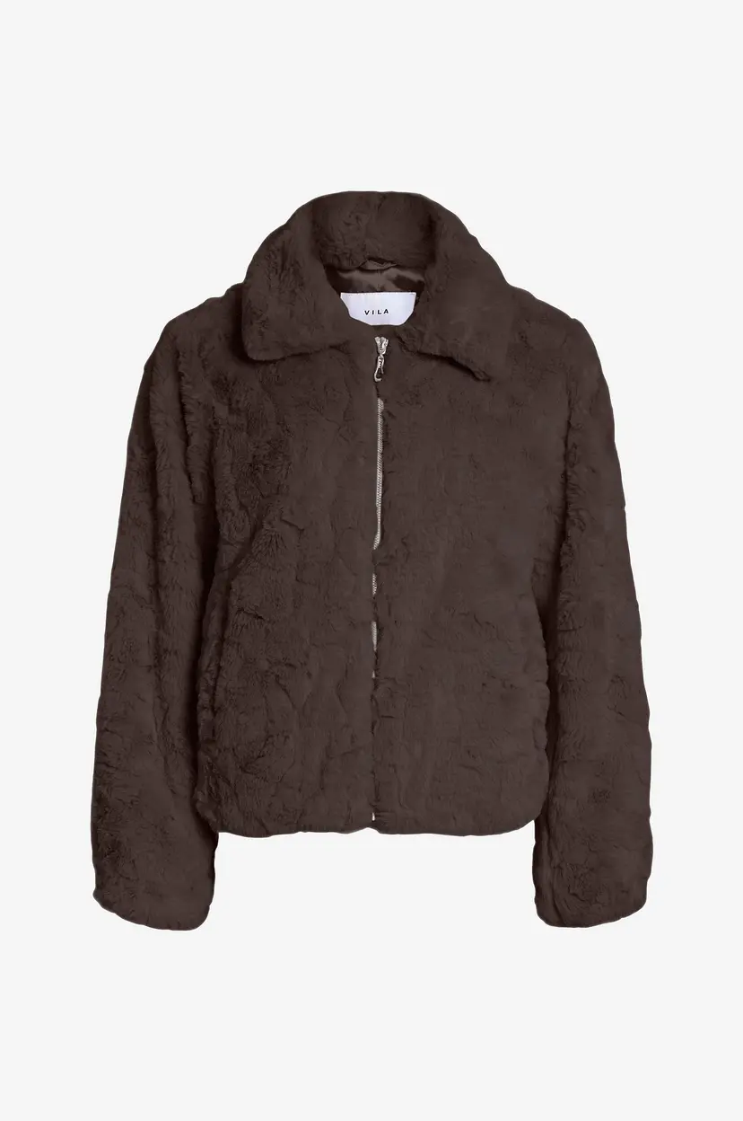 Vila Jakke i fuskepels viDorte L/S Jacket/pb - Brun