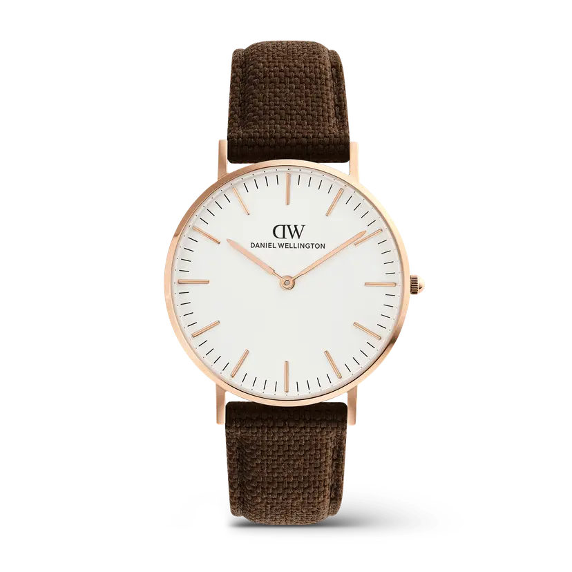 Daniel Wellington Rose Gold 36mm Watch Classic Brown Canvas | DW