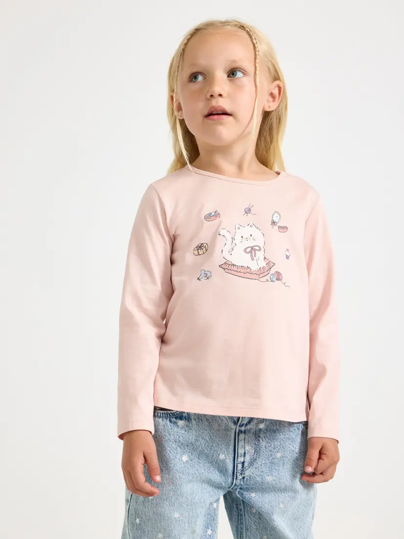 Lindex Langermet topp med kattemotiv