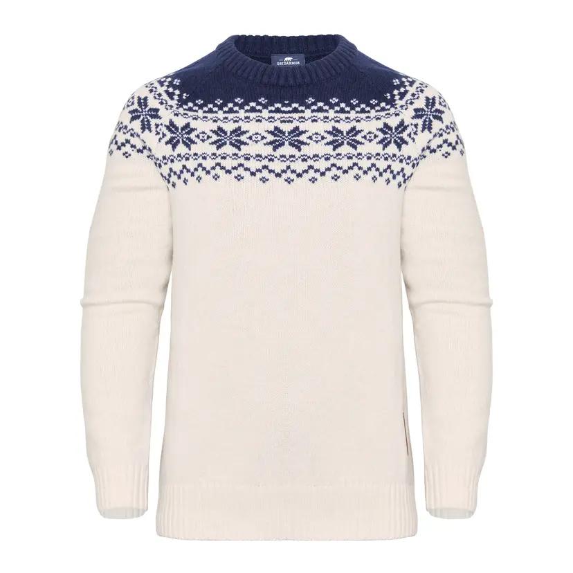 Gridarmor Gridarmor Women’s Snøkrystall Round Neck Ullgenser White/Dark Navy