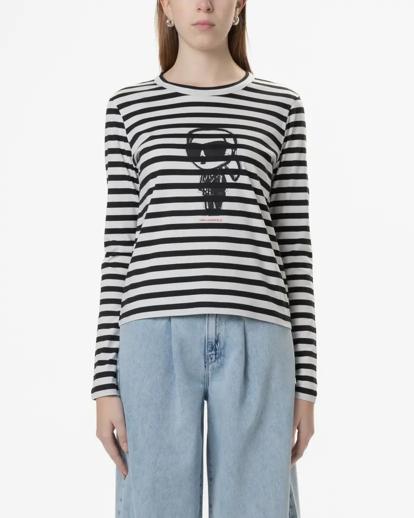 Karl Lagerfeld Karl Lagerfeld Ikon Print Stripe LSLV Black Sweatshirt