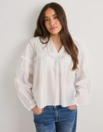 ONLY Only - Hvit - Onlriez L/S Open Neck Brod Top Wvn