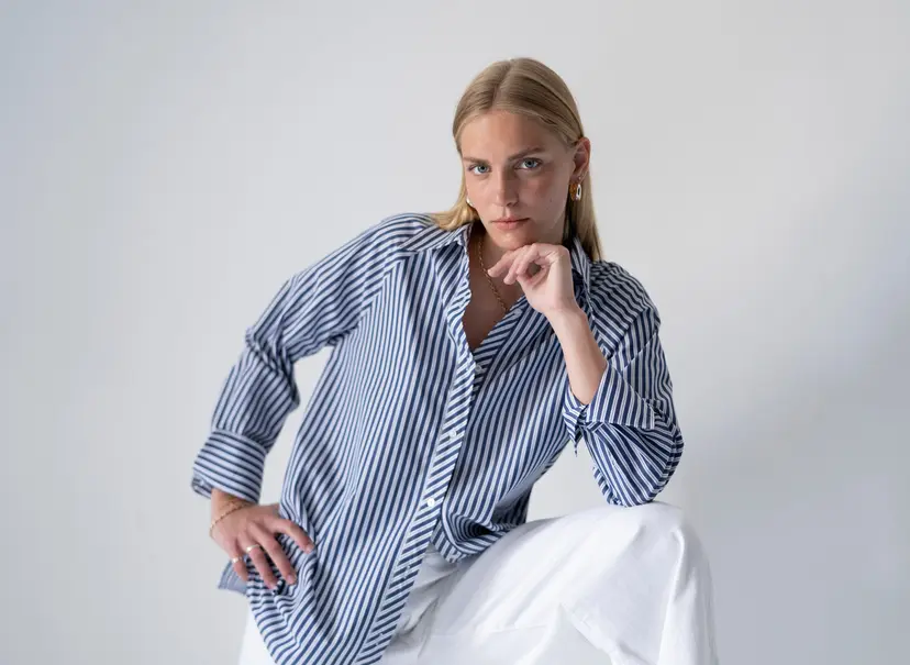 The Shirt Company GILLY SHIRT - THE RELAXED - Navy Stripe, Cotton Poplin