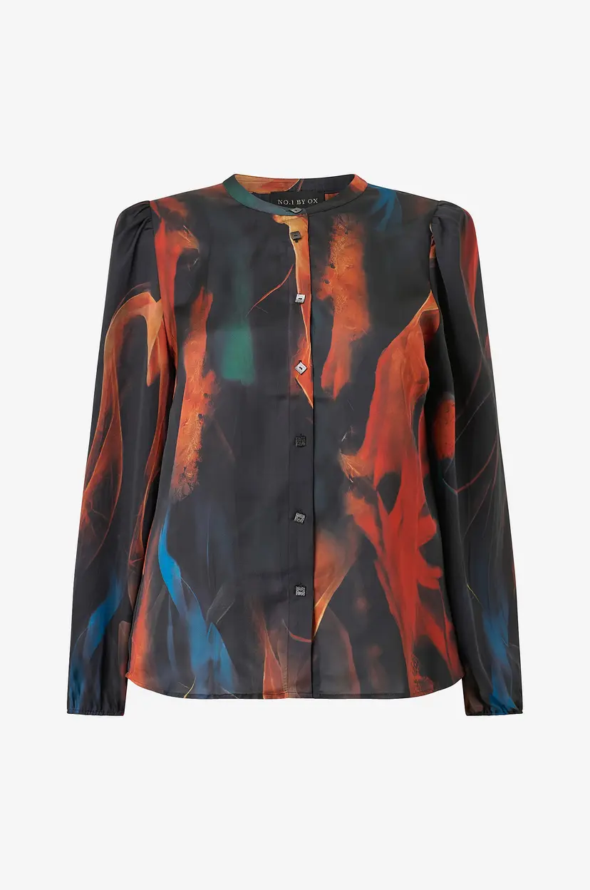 NO. 1 BY OX Bluse Shirt w long puff sleeve - Flerfarget