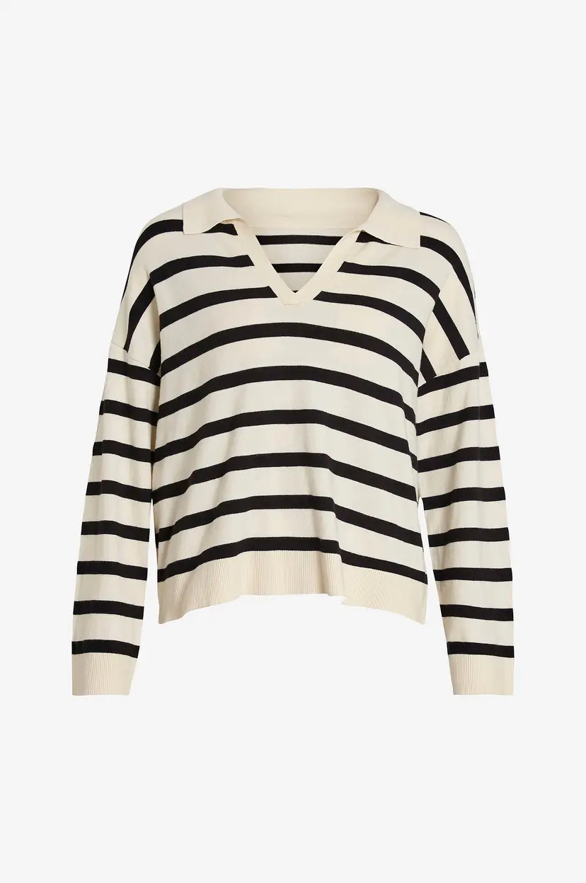 Vila Topp viAmanda L/S Striped Polo Top - Hvit