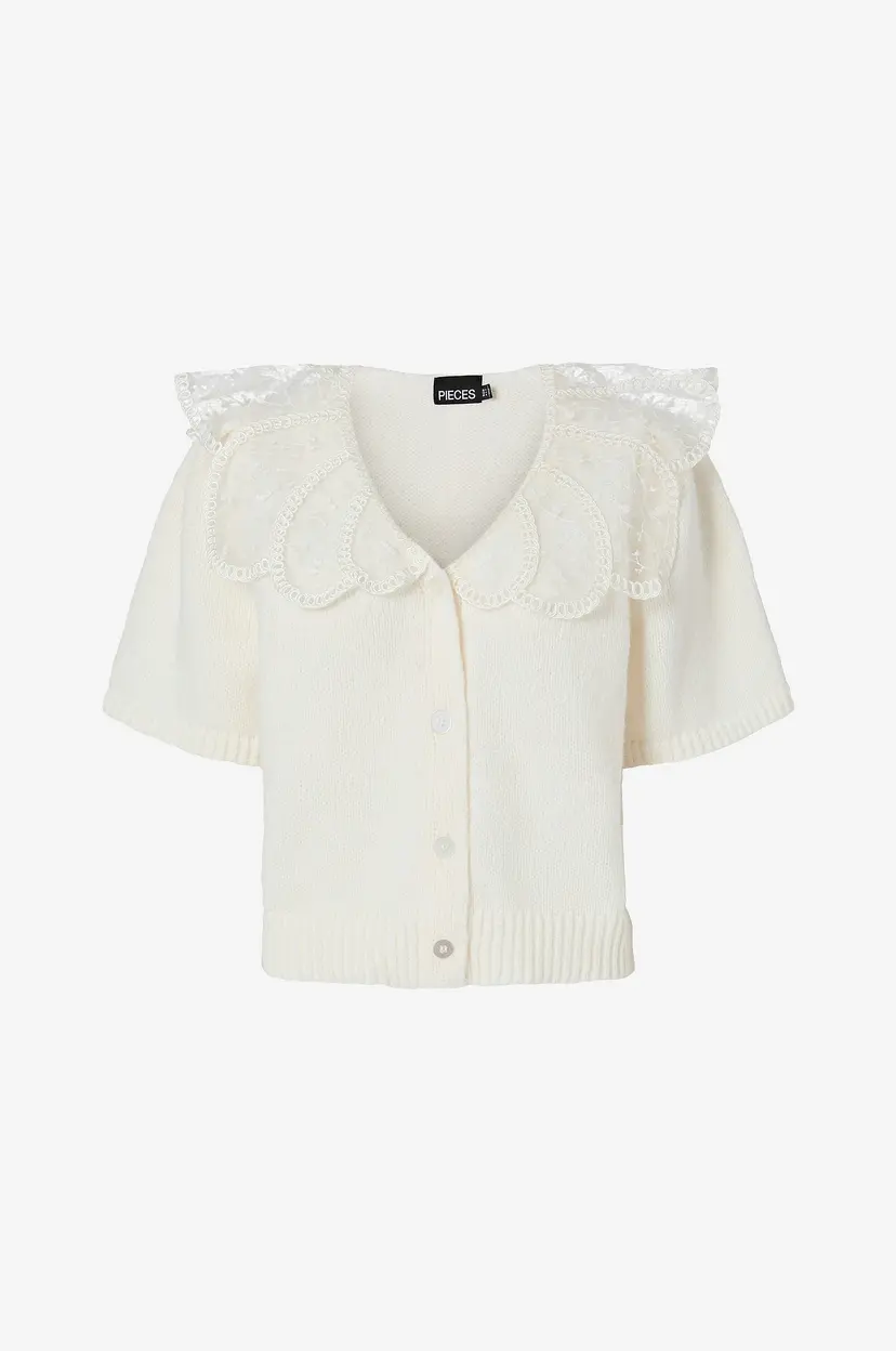 Pieces Topp pcAbby SS Lace Collar Knit Cardigan - Hvit