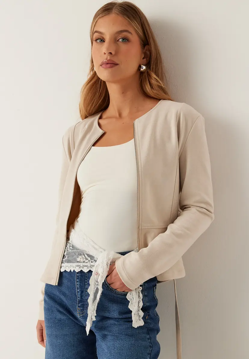 Bubbleroom Faux Suede Peplum Jacket