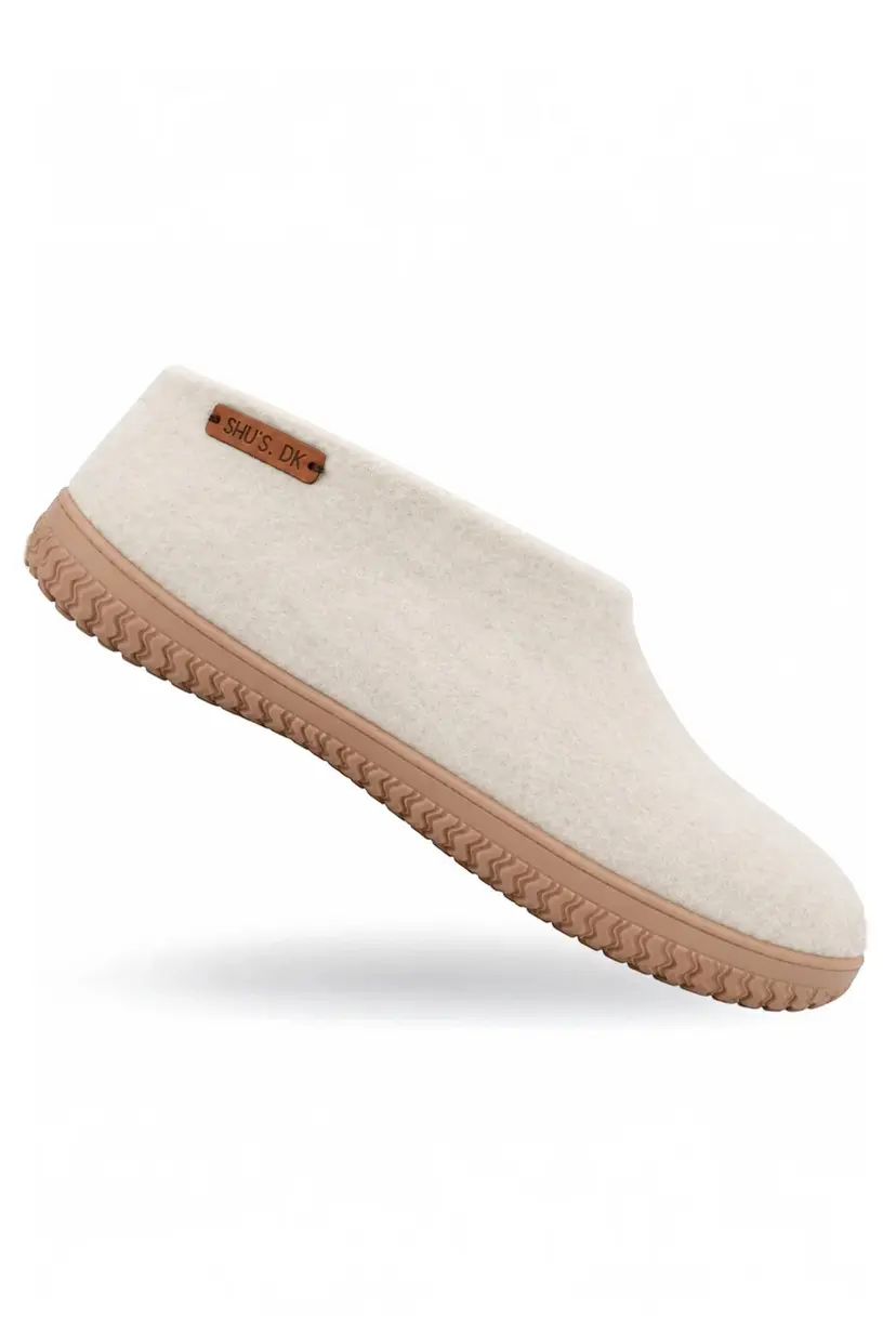SHUS Uld hjemmesko (100% ren uld) - Model beige m/Gummisål - EU 40