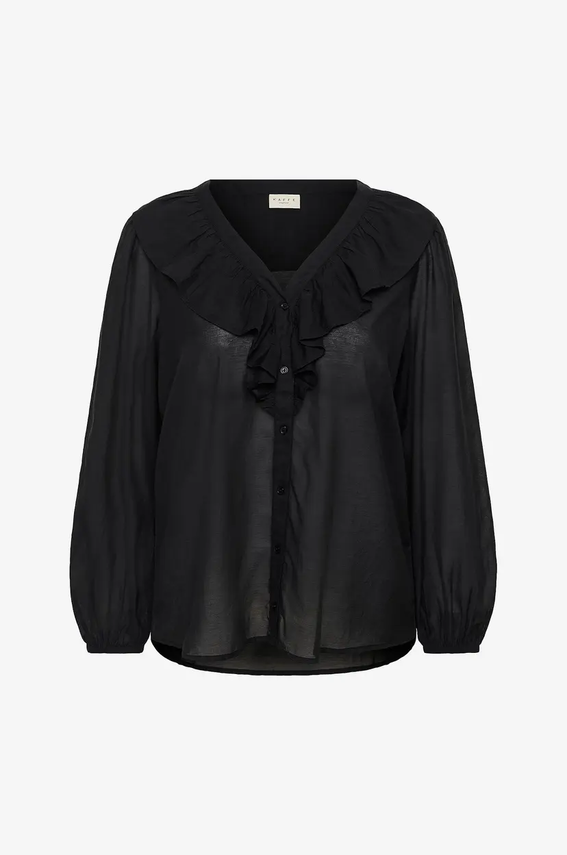 KAFFE Curve Bluse kcLana Frill - Svart