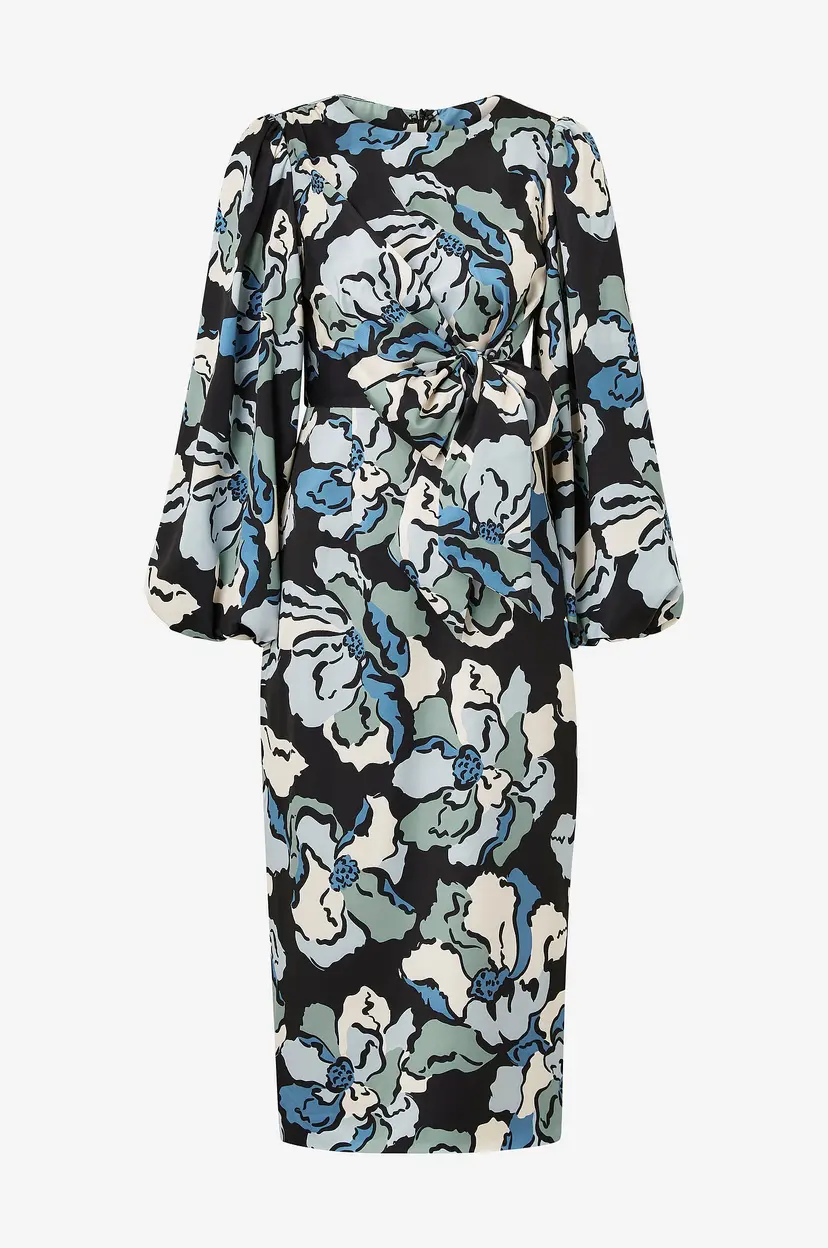 By Malina Kjole Serina Wrap Detailed Satin Midi Dress - Blå