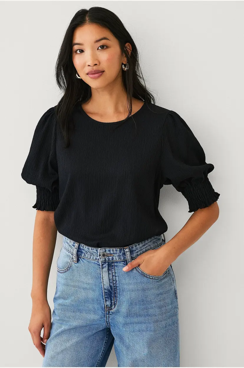 Ellos Collection Kortermet jerseybluse - Svart