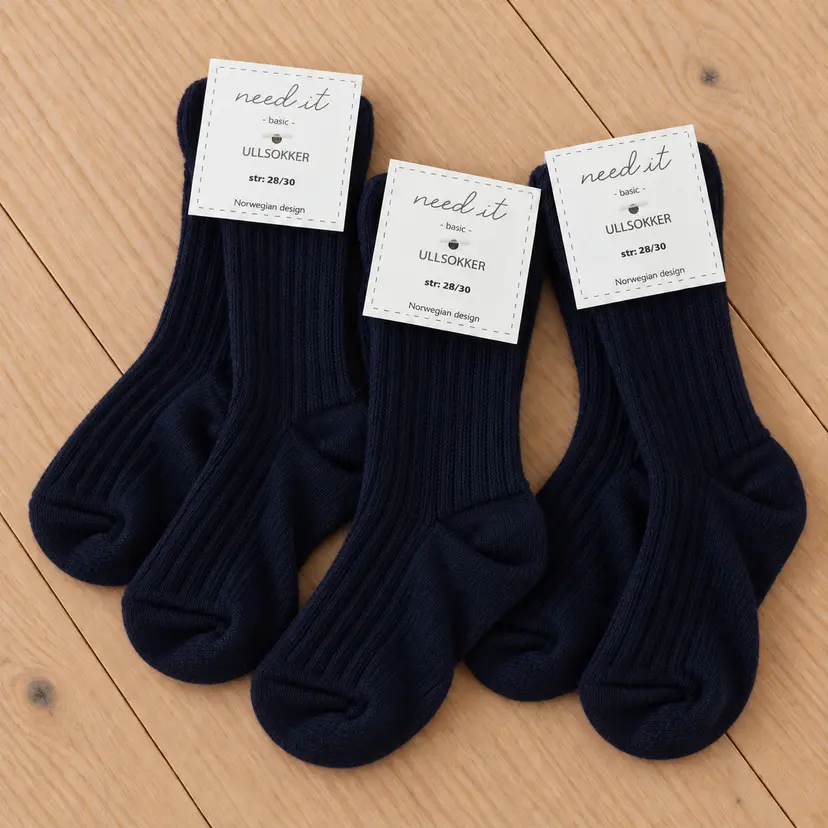 Need it 3pk ullsokker i merinoull Klassisk Navy str. 37/39