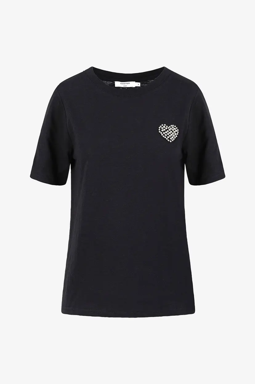 Coster Copenhagen T-skjorte T-shirt with beaded heart patch - Mid sleeve - Svart