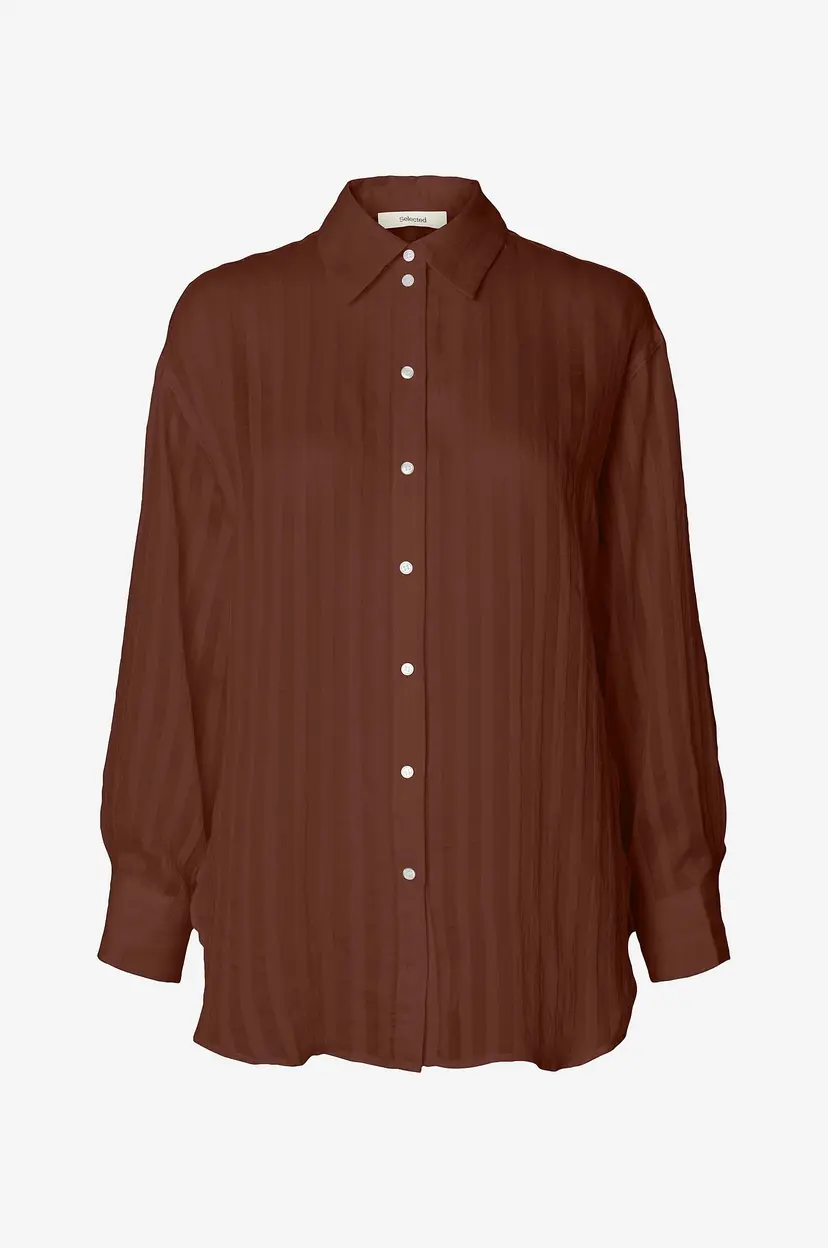 Selected Women Skjorte Slftoran Oversized Ls Striped Shirt - Rød