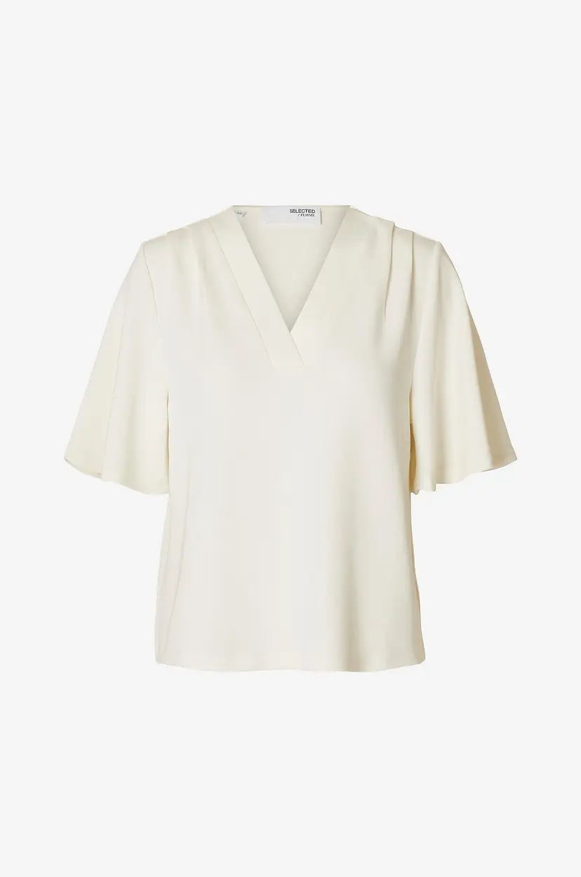 Selected Women Topp slfTenny SS V-neck Top - Hvit