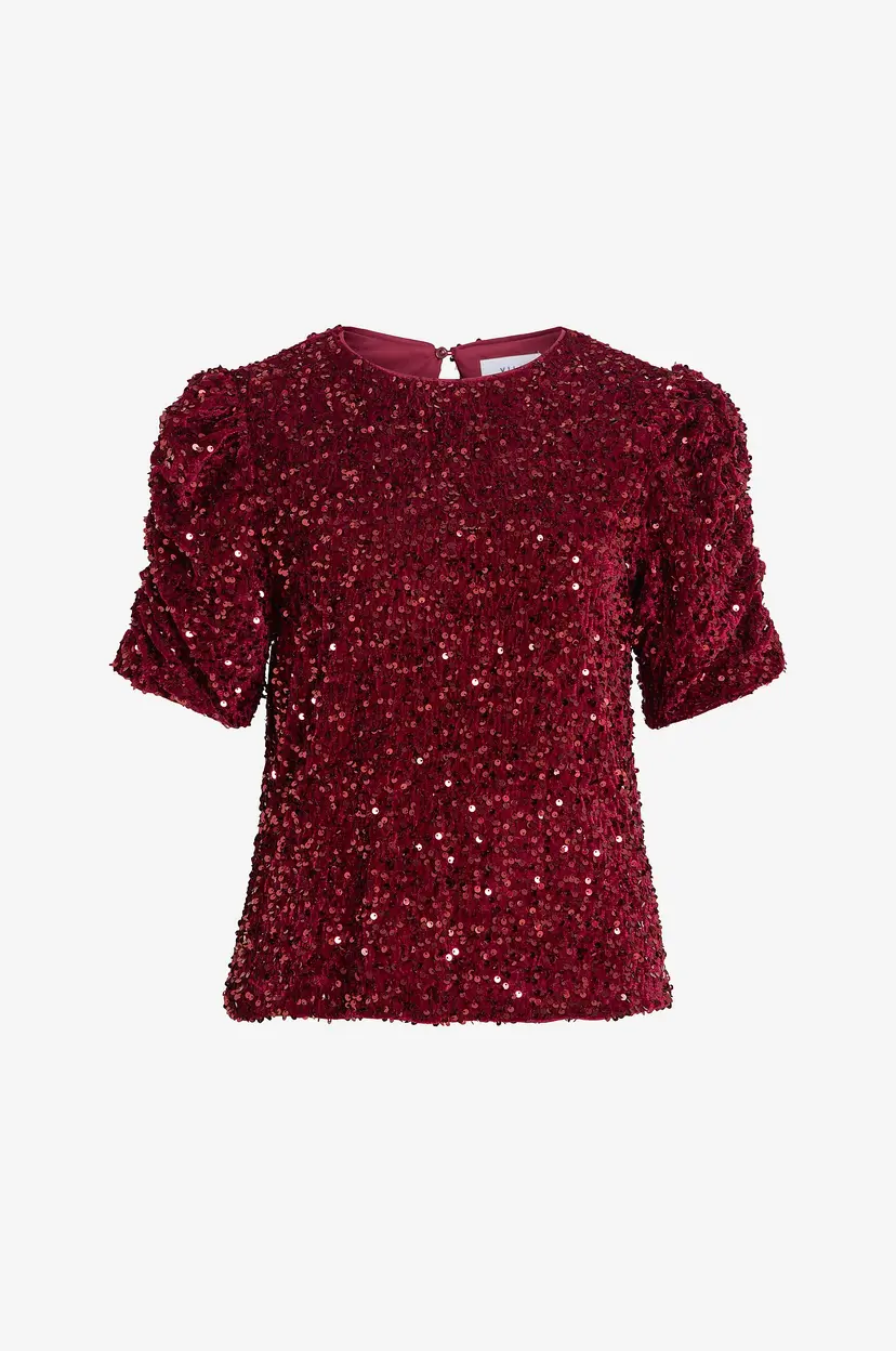 Vila Paljettopp viBelieve O-neck Puff Sequins - Rød