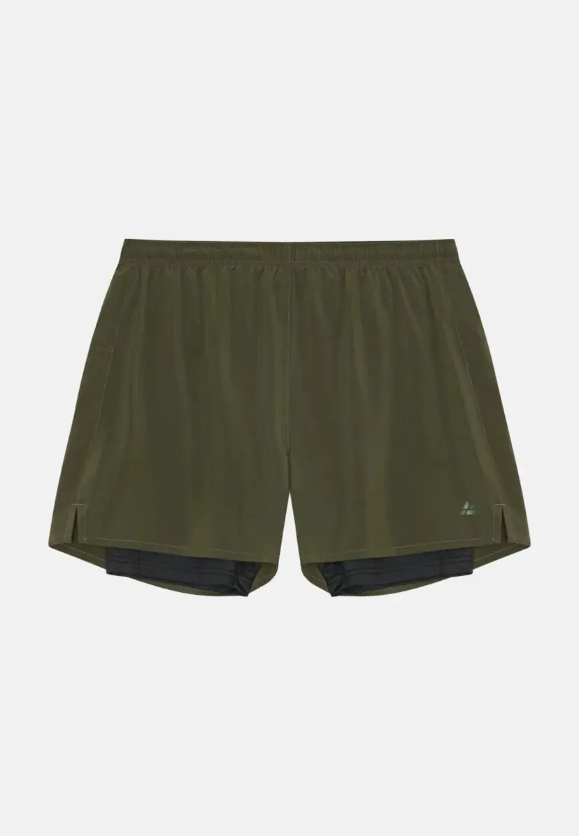 DANISH ENDURANCE Momentum 2-in-1 løbeshorts til mænd, Mørk olivengrøn, M, DANISH ENDURANCE