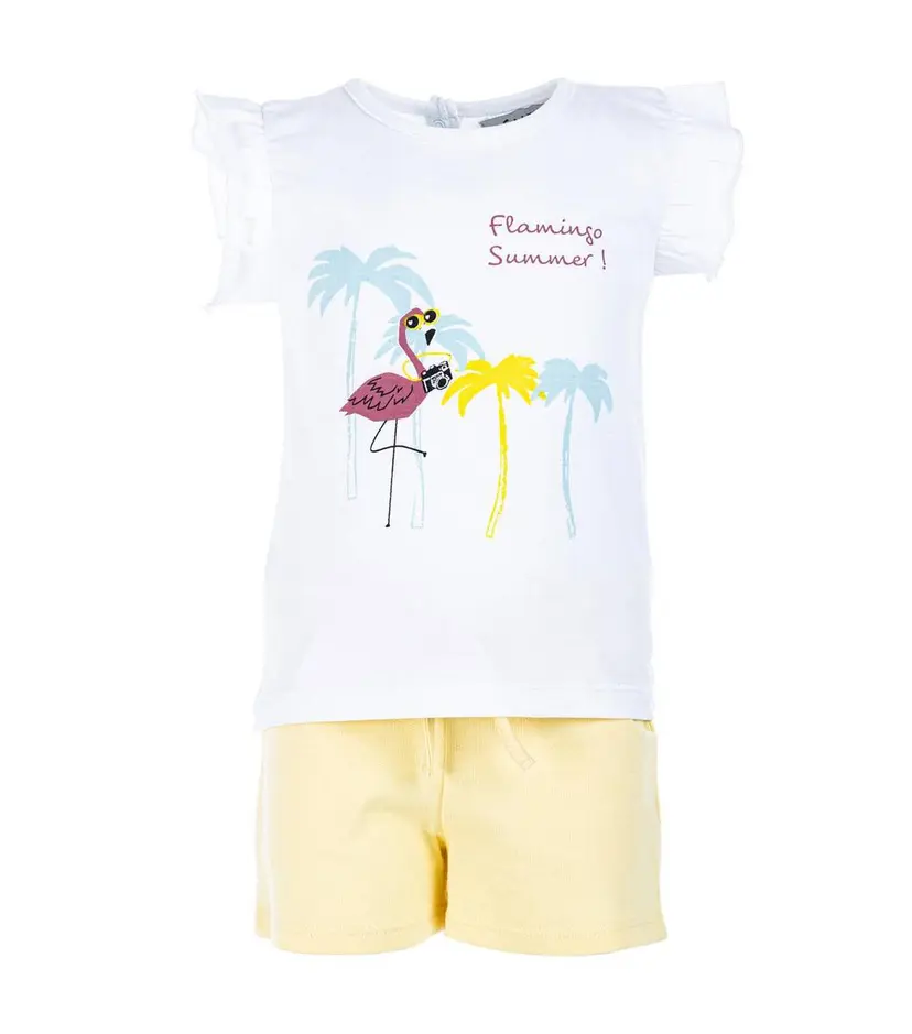 Salto Salto Flamingo Shorts Sett Hvit - Gul (86/92: 18-24 mnd)
