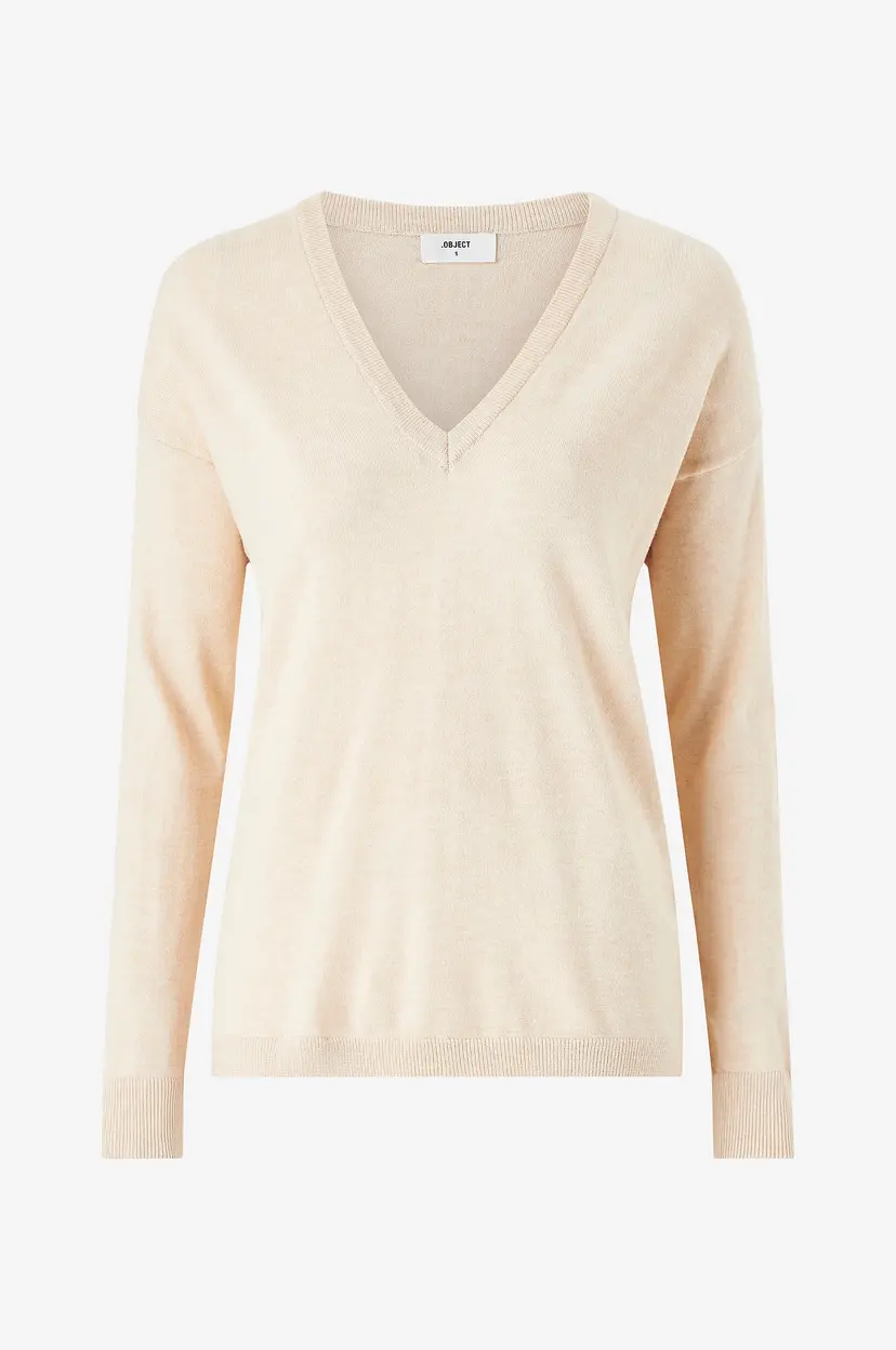 Object Collectors Item Genser objThess L/S V-neck Knit Pullover - Beige