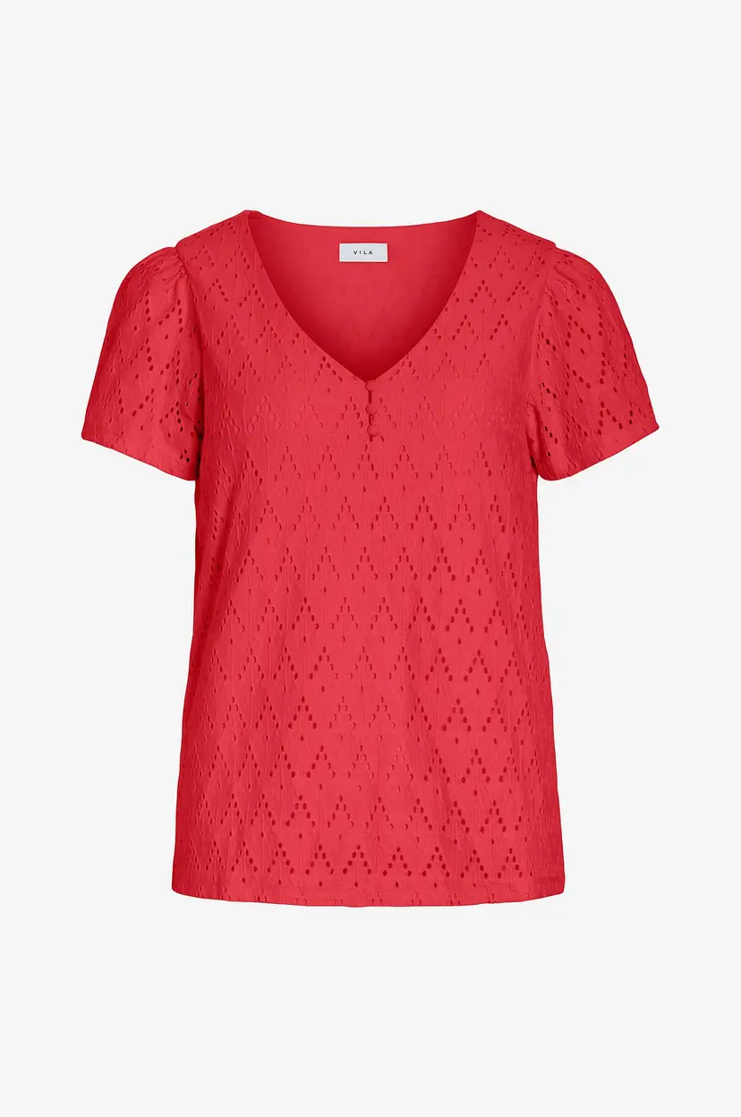 Vila Topp viAmalina V-neck S/S Top - Rød