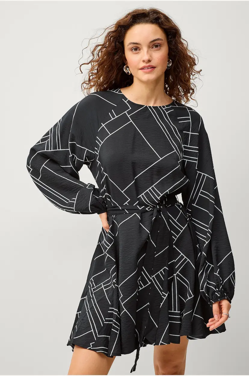 Vila Kjole viDogma Oda O-neck L/S Short Dress - Svart