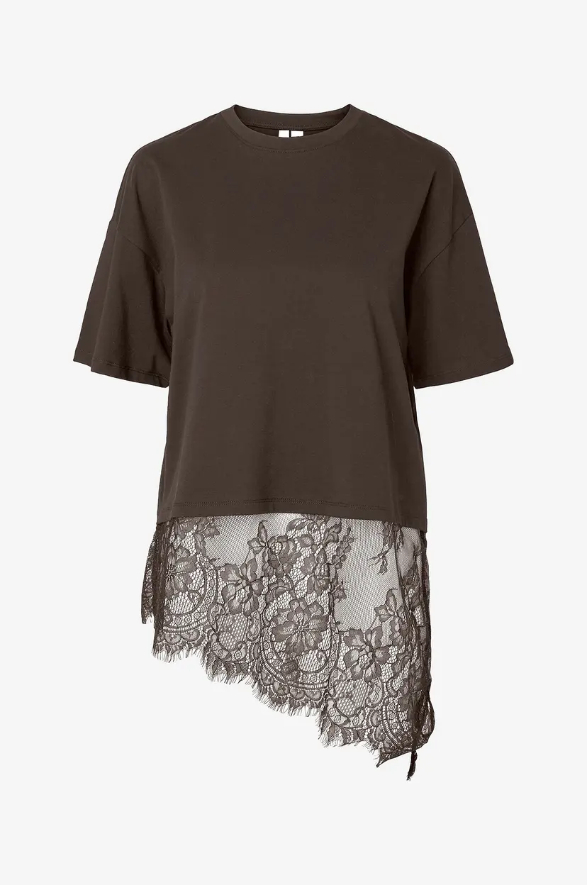 Pieces T-skjorte pcMave SS Lace - Brun