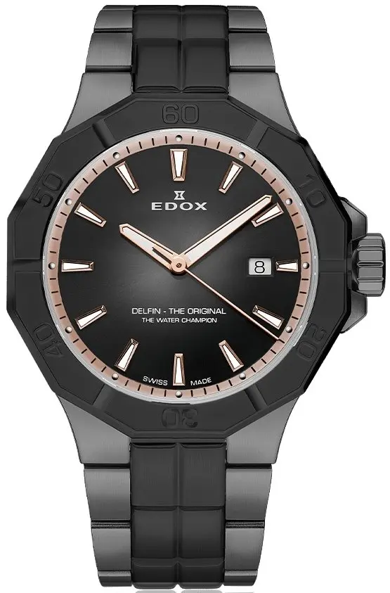 Edox Edox Herreklokke 53021-37GNM-NDR Delfin the Original Sort/Stål Ø43