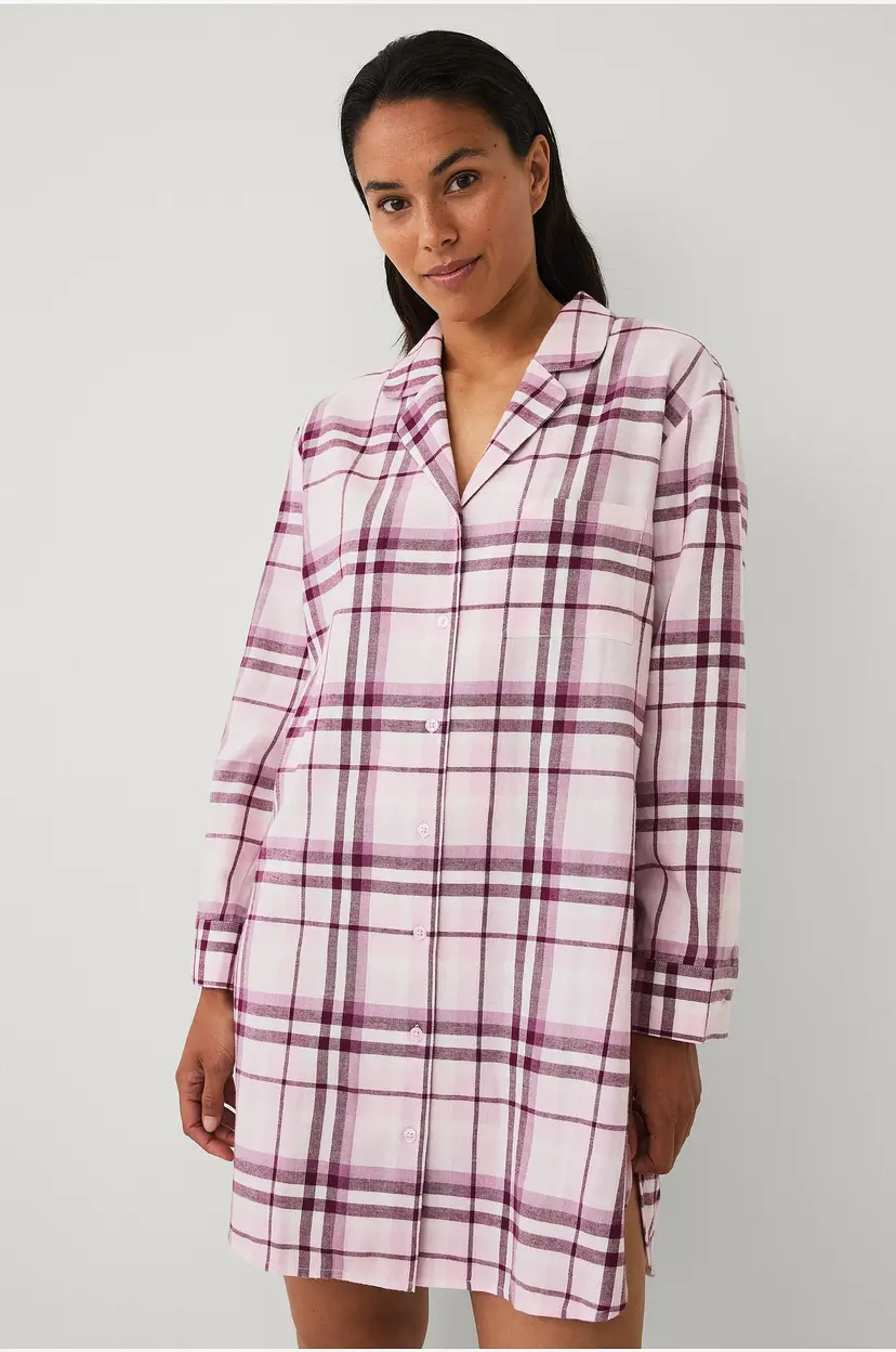 Ellos Collection Nattskjorte i bomullsflanell - Rosa
