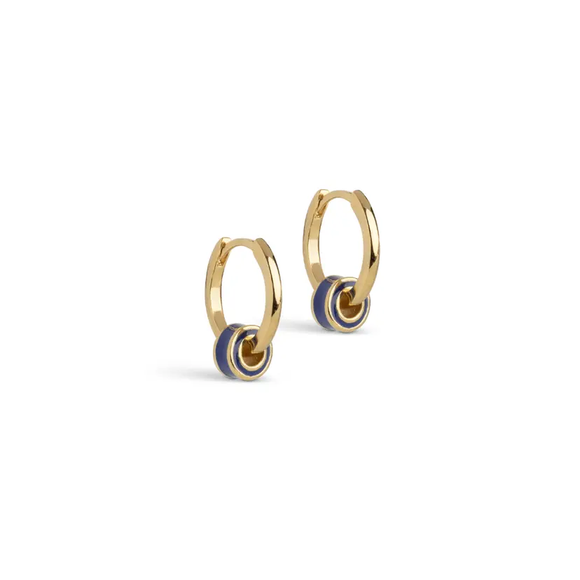 Enamel Enamel - Tokens Circle Navy Blue Hoops i forgyldt messing - E493GB-NavyBlue