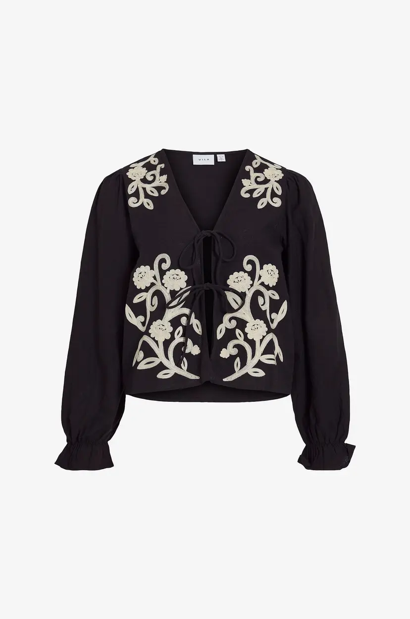 Vila Bluse viPolene V-neck L/S Top - Svart