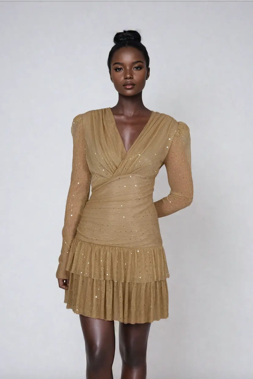 Kayani Candice Mini Gown Dress - Glittering Golden