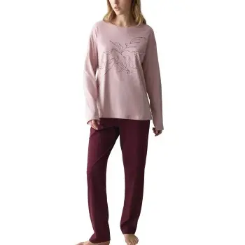 Triumph Triumph PK LSL 08 Long Sleeve Pyjama Set Rød/Rosa bomull 36 Dame
