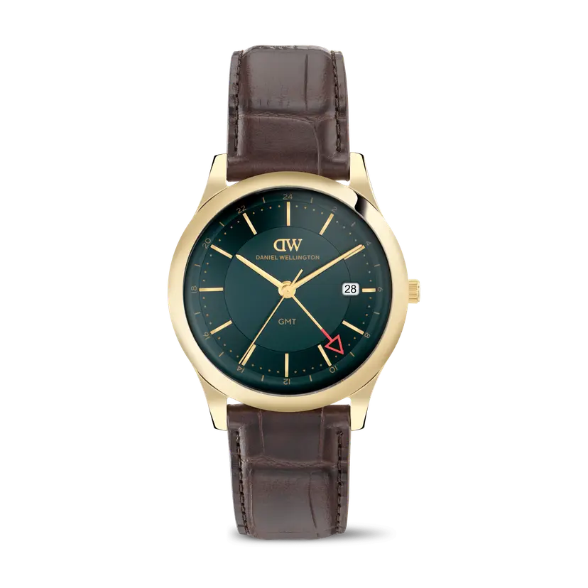 Daniel Wellington Gold 39mm Watch Pathfinder Gmt Brown-croc Green | DW